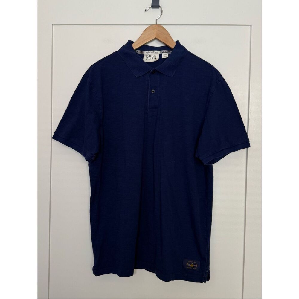 Scotch & Soda Polo Shirt Mens Sz L Navy Blue 100% Cotton Short Sleeve Golf Logo